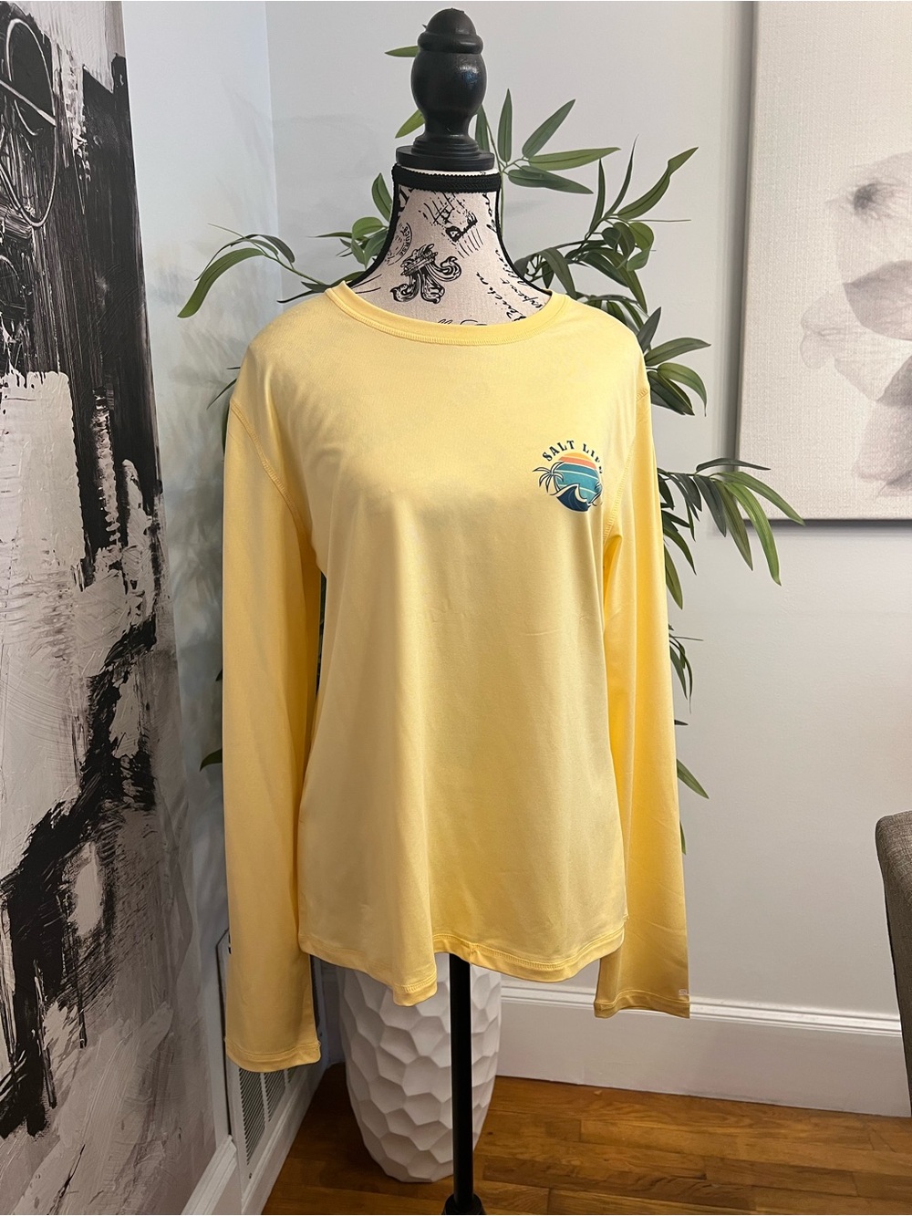 Salt Life Pale Yellow Long Sleeve Tee with Navy Surf Logo
